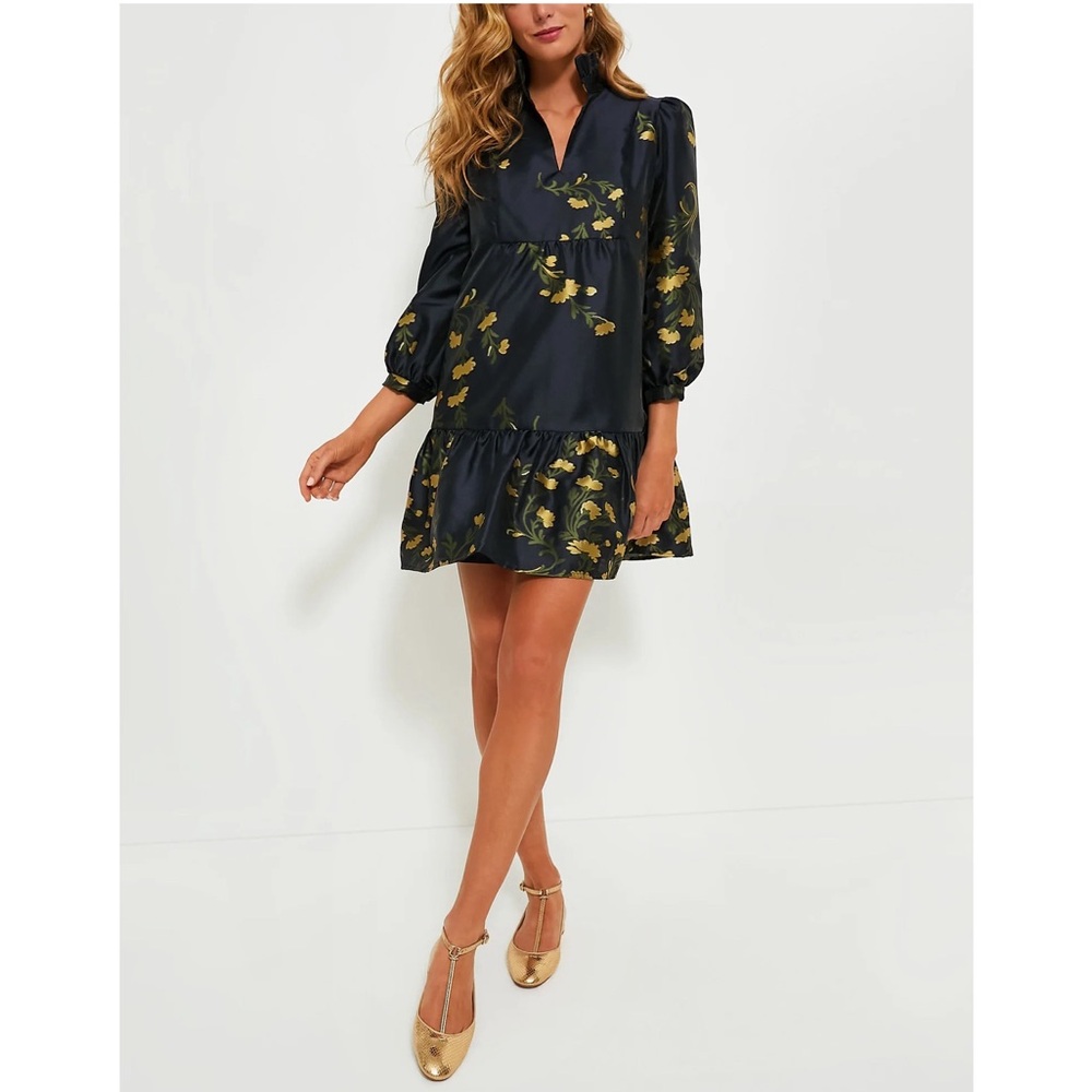 TUCKERNUCK Navy Jasmine Vine Jacquard Palmerston Dress - Picture 6 of 11